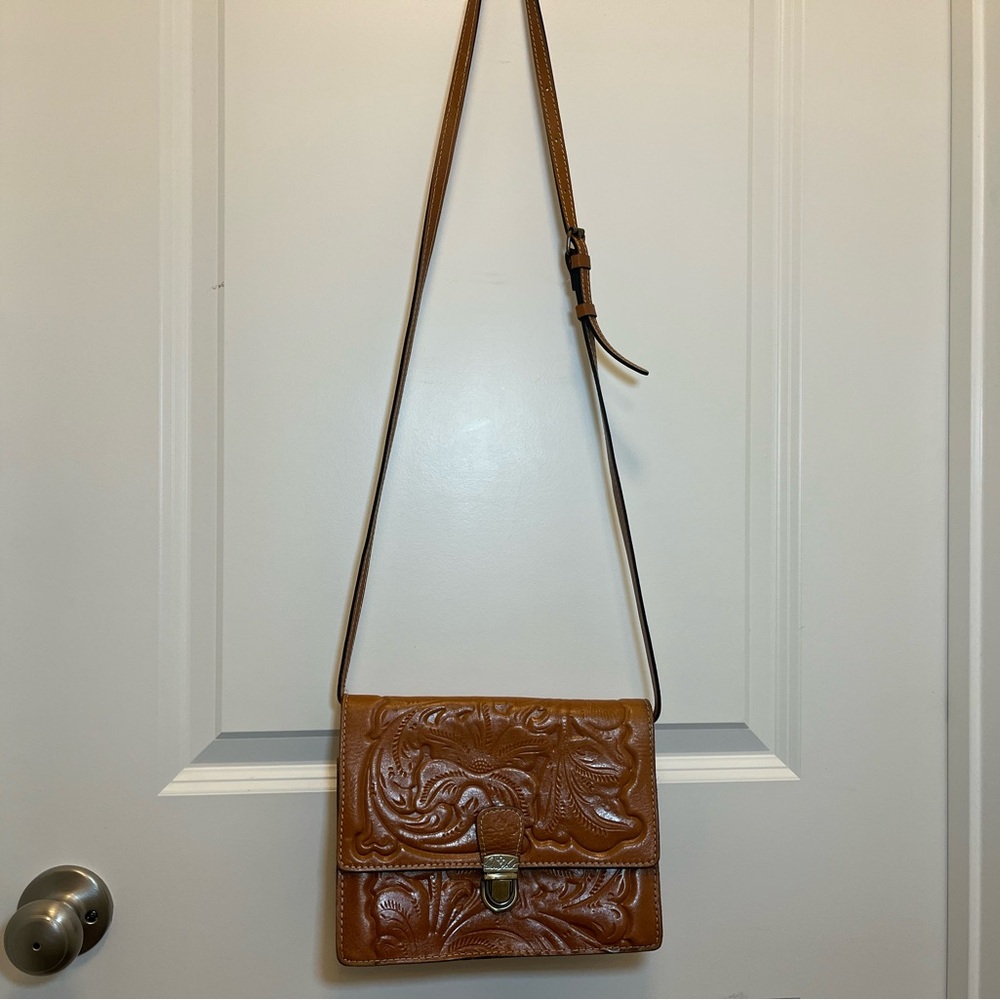 Patricia Nash Tan Embossed Leather Crossbody Bag
